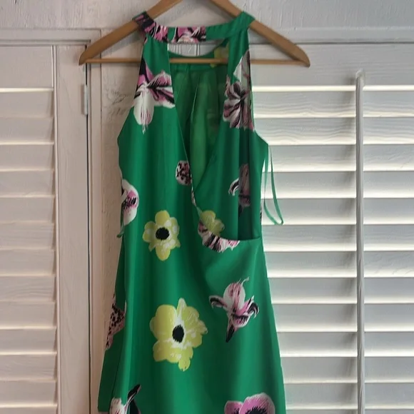 Jcrew Floral shift dress open back high neck green size 00 - Picture 3 of 6